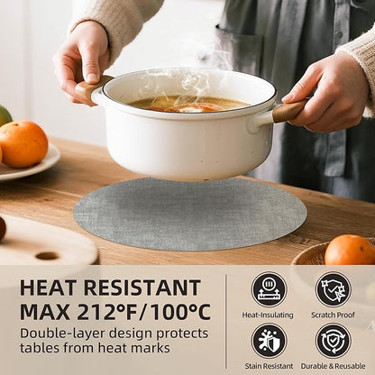 15 inch Faux Leather Round Placemats Set of 4 Non-Slip Washable Wipeable Table Mats, Heat Resistant Waterproof Oilproof Place Mats for Kitchen, Dining, Party, Indoor, Outdoor Beige