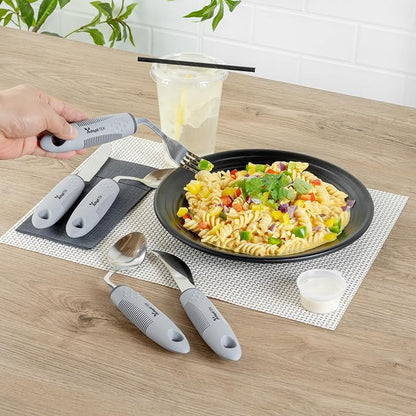 Restaurantware Adaptive Utensils - 1 count Stainless Steel, 9.84 x 5.12 x 1.57 Inches, Ergonomic Eating Aids, Non-Slip Utensil Set for Arthritis, Secure Grip Design, Gray