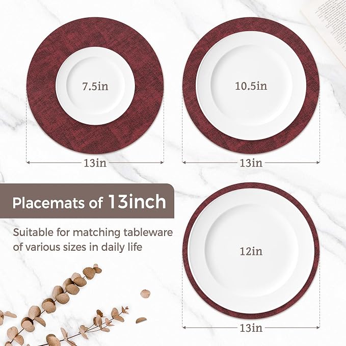 13" Round Placemats Set of 12, Reversible Faux Leather Heat Resistant Table Mats - Image 2