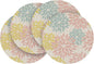 Artoid Mode Floral Vinyl Round Placemats Set of 4, 14 Inch Wipeable Non-Slip PVC Place Mats for Party Kitchen Dining Decor, Pink Blue