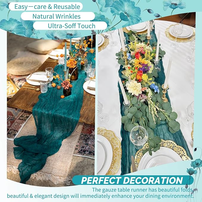 Showgeous 18 Pack Teal Cheesecloth Table Runner, 17 x 108 Inches | Boho - Image 6