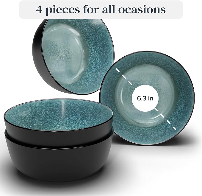 Stoneware Cereal Bowls Set of 4, 27 oz Scratch Resistant Ceramic Soup Bowl | - Image 3