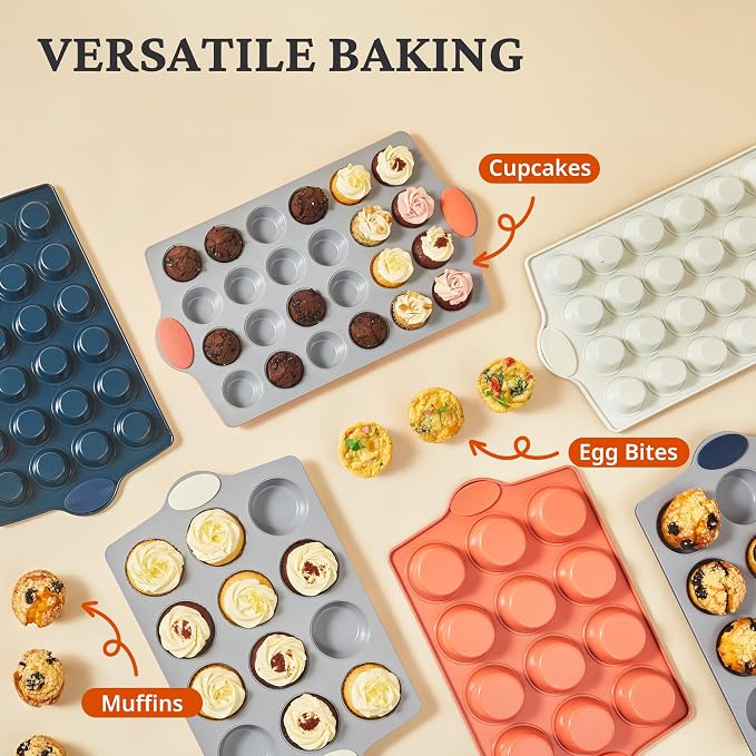 BRONYPRO Ceramic Mini Muffin Pan, 24-Cup Nonstick Aluminized Steel Mini Cupcake - Image 4