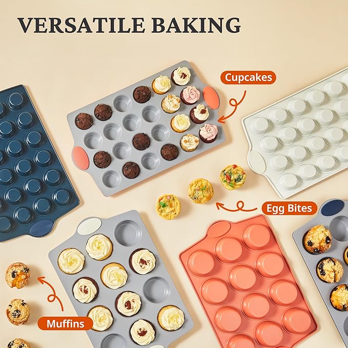 BRONYPRO 24-Cup Ceramic Nonstick Mini Muffin Pan & Cupcake Tin, Cream White | - Image 2