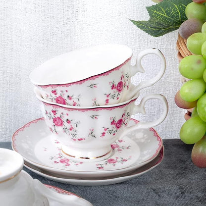 fanquare Pink Rose Tea Cup and Saucer Set - Image 4