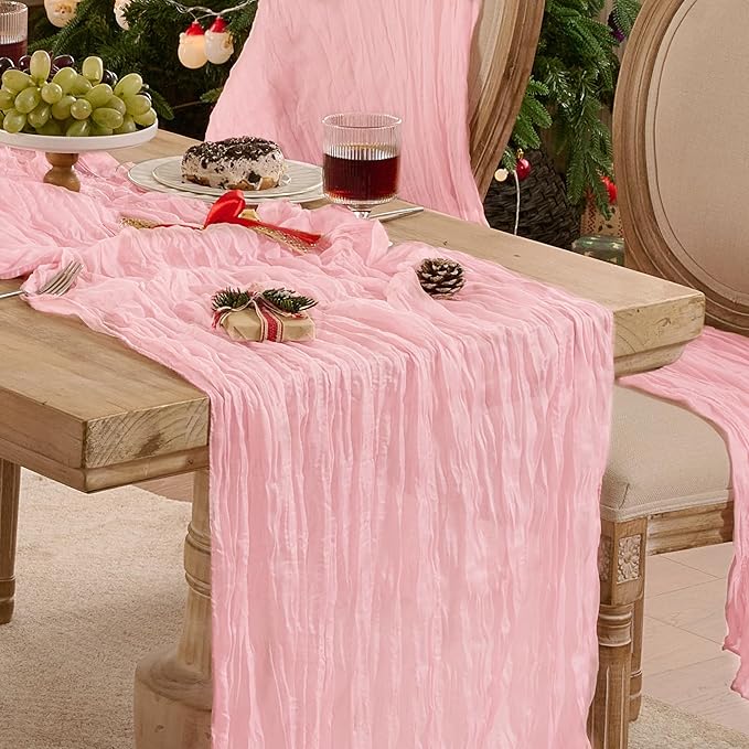 6 Pack Light Pink Cheesecloth Table Runner Boho Gauze Home Decor | 120 Inch by Playieer