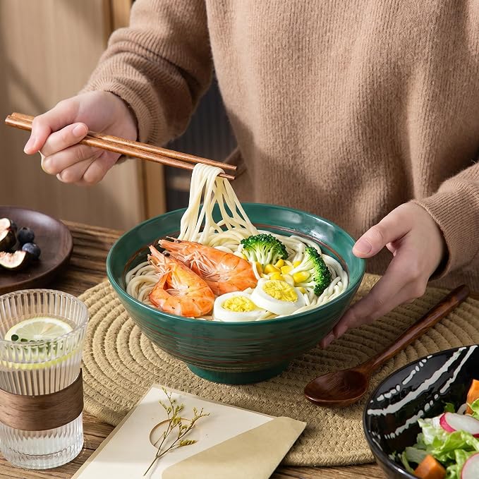 YUN TAO Ramen Bowl Set, 35 Oz Large Green Ceramic Ramen Bowls Set of 4 - Image 4