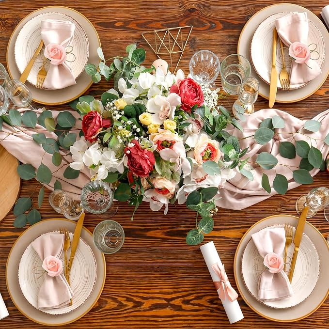 Flower Napkin Rings Set of 12 Wooden Pink Rose Handmade Napkin Holders - Image 6