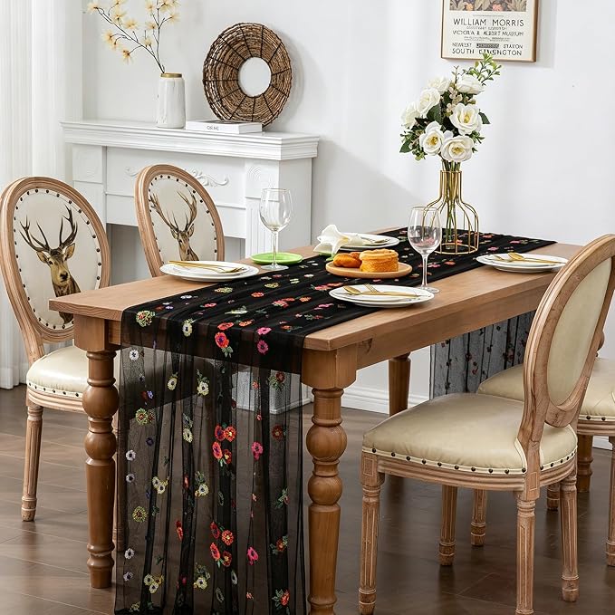 BINBE 12pcs Daisy Spring Table Runner Embroidery Gauze 10FT Florals Seasonal - Image 4
