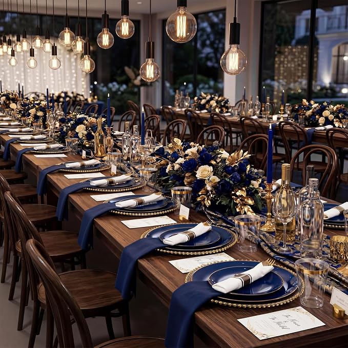 KIRE 350Pcs Blue and Gold Plates -Heavy Duty Navy Blue Dinnerware Set - Image 6