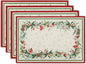 Winter Holly Branches Placemats Set of 4, Xmas Red Birds Pine Cone Dining Table Place Mats Linen Fabric Desk Top 12 x 18 Inch for Seasonal Holiday Home Kitchen Decor