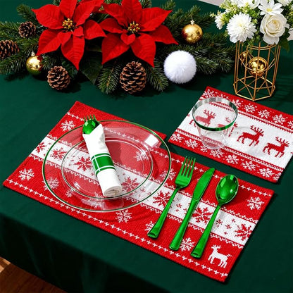 SUT 175 Pcs Green and Clear Plastic Dinnerware Set - Image 4