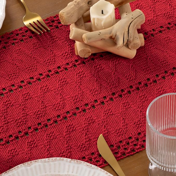 DeZerlor Boho Macrame Table Runner Spring Easter Farmhouse Woven Table Runner - Image 6