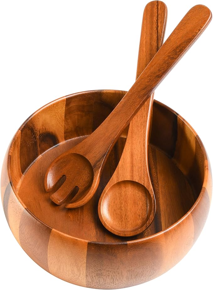 Gibson Home Laurel Acacia Wood Salad Bowl Set, 3 - Image 6
