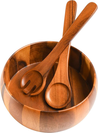 Gibson Home Laurel Acacia Wood Salad Bowl Set, 3 - Image 6