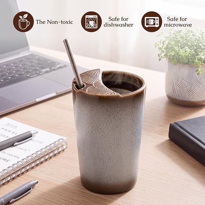 1 Pack Ceramic Coffee Mug with Sip Hole, 14.5 oz Handleless Tumbler Cup with 1 - Image 6