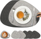 Placemats and Coasters, Washable Placemats Round Faux Leather Wipeable Place Mats Non Slip Heat Resistant Indoor Outdoor Table Mats (Set of 6, Light Gray Gray)