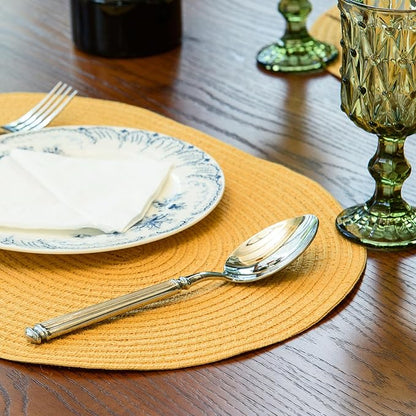 Noctiflorous Oval Braided Placemats Set of 8 Woven 12x18 Inch Non Slip Washable Heat Resistant Place Mats Round Tablemats for Dining Kitchen Party Daily Table Decor Dinner Mats (Solid Yellow, 8)