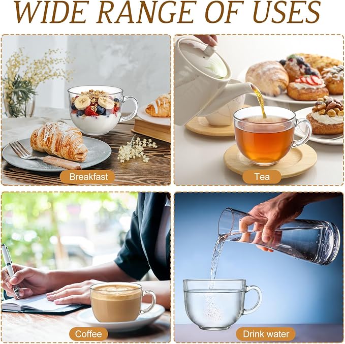 12 Pack Glass Coffee Mugs with Handles, 12 Ounces Glass Breakfast Mugs Bulk - Image 4