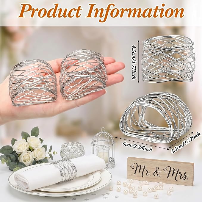 LemonRoad 12 Pcs Silver Twisted Wire Mesh Napkin Rings Metal Napkin Holders - Image 3