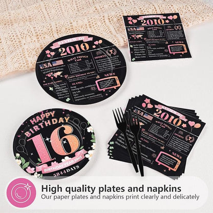 96Pcs 16th Birthday Party Decorations, Serves 24 | Rose Gold Plates and Napkins - Image 4