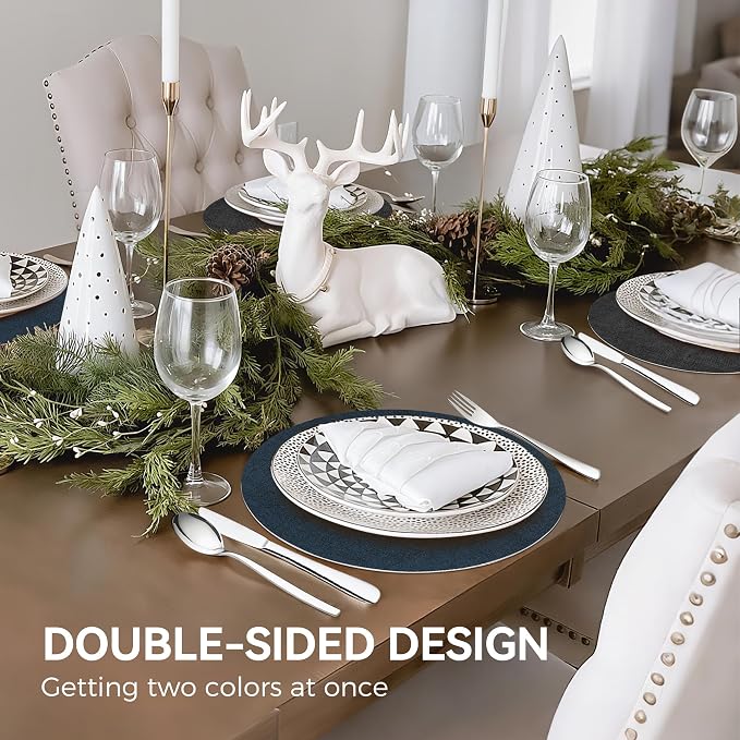 NCUE 13" Faux Leather Round Placemats Set of 4, Reversible Dual-Color | - Image 6