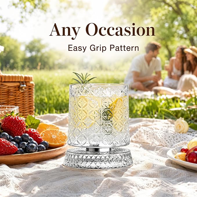 360° Rotating Whiskey Glasses Set of 2, Vintage Crystal Tumblers - Image 5