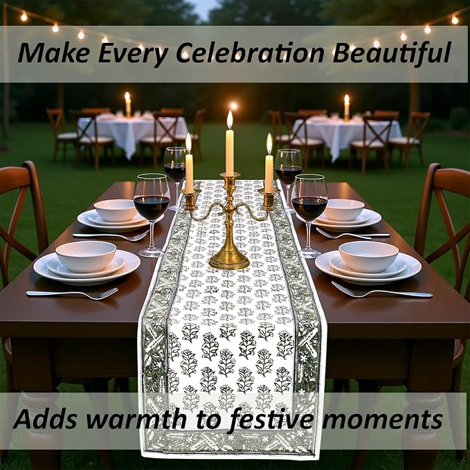 Evergreen Hand Block Print 100% Cotton Reusable Table Runner 16" X 70" Inches - Image 8