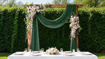 Pearl Table Runner Gauze Sheer 19FT Wedding Draping Fabric Decor | Emerald - Image 2
