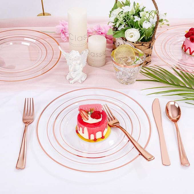 bUCLA 300PCS Rose Gold Plastic Dinnerware - Image 7