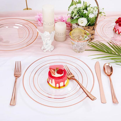 bUCLA 300PCS Rose Gold Plastic Dinnerware - Image 7