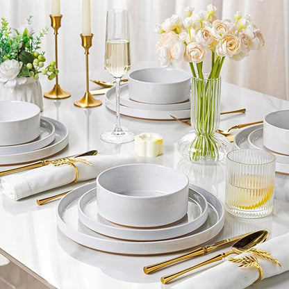 AmorArc Ceramic Dinner Plates Set of 6, 10.25 Inch Stoneware Plates for Kitchen,Modern Flat Dinnerware Dishes Set,Microwave& Dishwasher Safe, Scratch Resistant-White