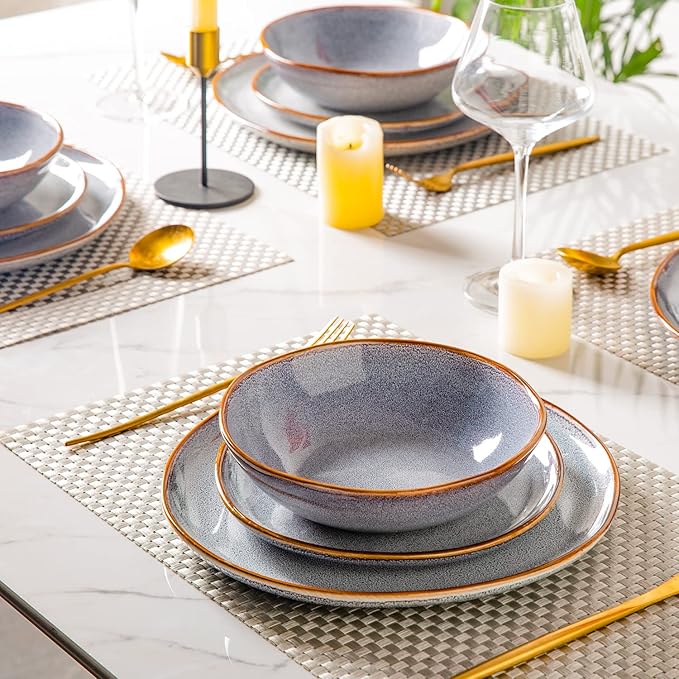 AmorArc Ceramic Plates Set of 6, 8.5 Inch Handmade Reactive Glaze Stoneware Plates set for Dessert, Salad, Appetizer, Small Dinner Plates, Microwave&Dishwasher Safe, Scratch Resistant - Blue