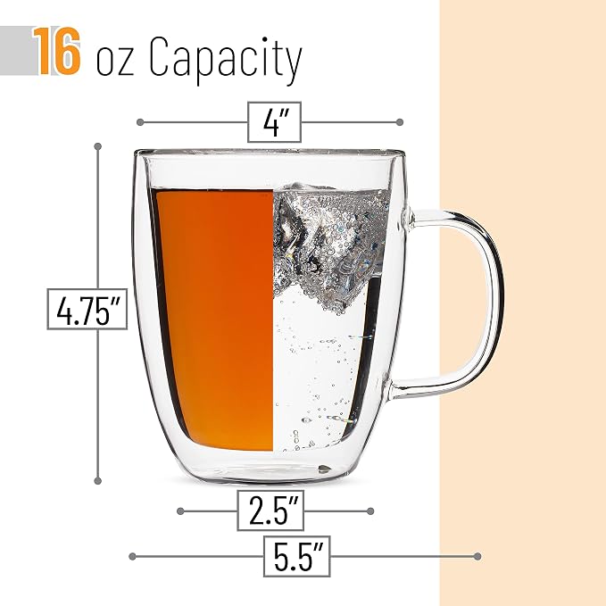 BTaT- Double Walled Glass Coffee Mugs, 16 oz, Glass Coffee Cups - Image 3