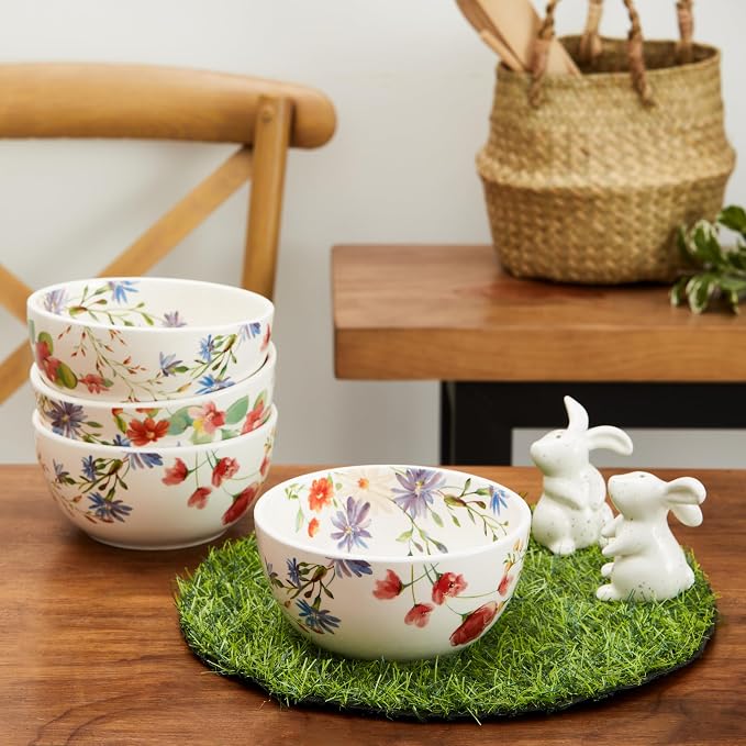 Bico Summer Provence Cereal Bowls Set of 4, 26 oz Deep Ceramic Soup Bowls - Image 4