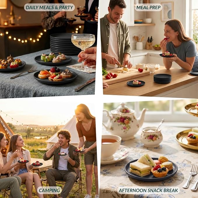 Black Small Plates | 5.7" Unbreakable Melamine Appetizer & Dessert Plates - Image 7