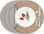 Myir JUN Reversible Vinyl Round Placemats Set of 4, Faux Leather Place Mats Dual Sided Waterproof Oilproof Wipeable, Heat-Resistant Table Mats for Kitchen Dining Indoor Outdoor (14", Light Gray Beige)