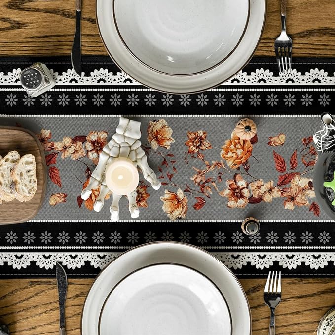 Artoid Mode 210 GSM Halloween Table Runner 13x72 Inch Home Party Decor | Black - Image 3