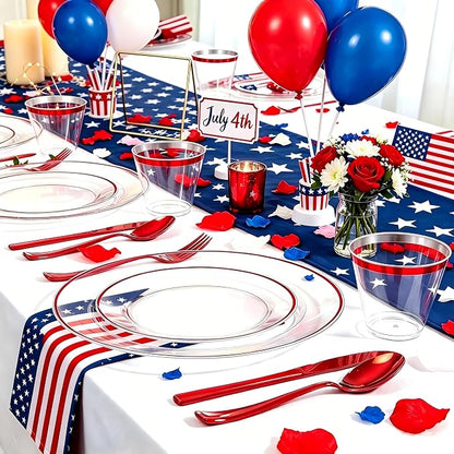 SUT 175 Pcs Red and Clear Plastic Dinnerware Set - Image 4
