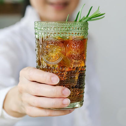 Kate Aspen Hobnail Beaded Floral Green Drinking Glasses Set of 6, Vintage - Image 2