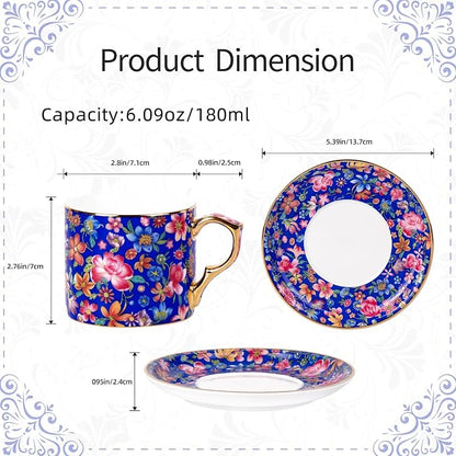 KAMMAK Tea Cup and Saucer, Ceramic Coffee Cups, 6 oz, Afternoon Tea and - Image 2