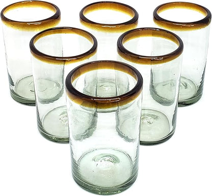 Amber Rim 14 oz Drinking Glasses (set of 6), Recycled Glass, Lead-free, Toxin-Free (Drinking)