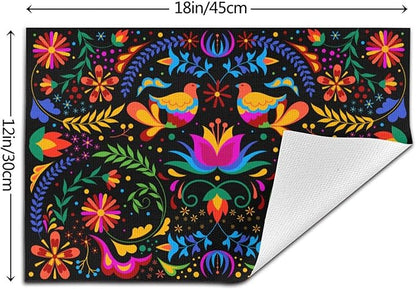 Mexican Placemats Set of 4 Linen 12"x18" Mexican Flower Decorative Kitchen Table Mats for Dining Kitchen Party Home Decor Washable Place Mats
