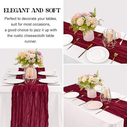 Burgundy 10FT Cheesecloth Table Runner Boho Gauze Fabric Table Runner Rustic - Image 3