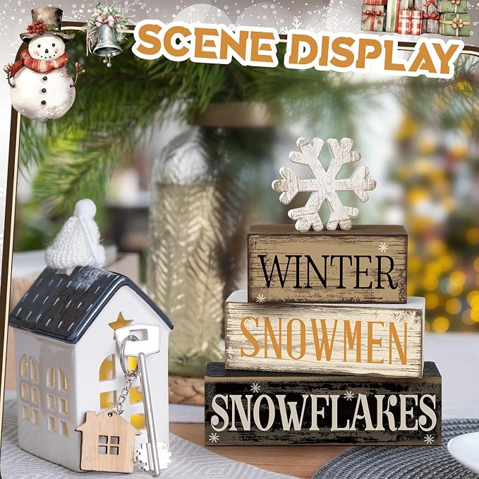 Moucuny 4 Pcs Winter Table Decorations Wooden Snowflake Decor Christmas Tiered - Image 4