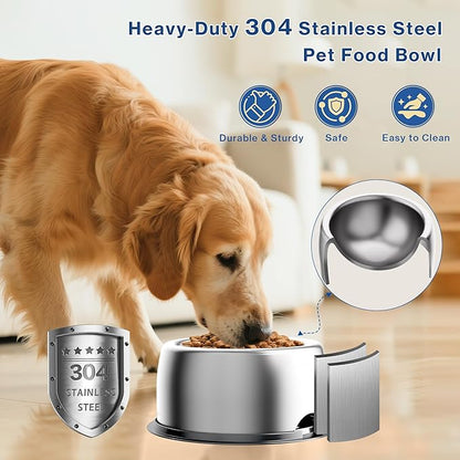 304 Stainless Steel Dog Bowls, Heavy Duty Dog Food Bowl with Extra Strong Non-Slip Mat, Thick Metal Base Water Bowl with Lick Mat for Small, Medium, Large Dogs, Indoor/Outdoor (19.8 oz)