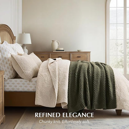EVERGRACEHOME Chunky Chenille Knit Throw Blanket for Couch, Soft Luxurious Moss Stitch Blankets for Bed, Cozy Decorative Farmhouse Knitted Throws for Sofa, Olive Green, 50" x 60"