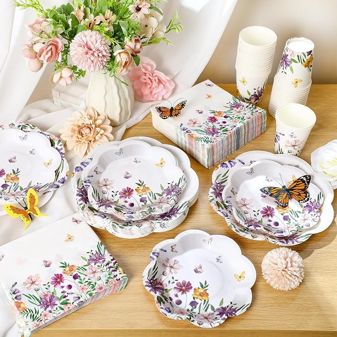250 Pcs Wildflower Disposable Paper Plate Napkins | Disposable Paper Pink - Image 5