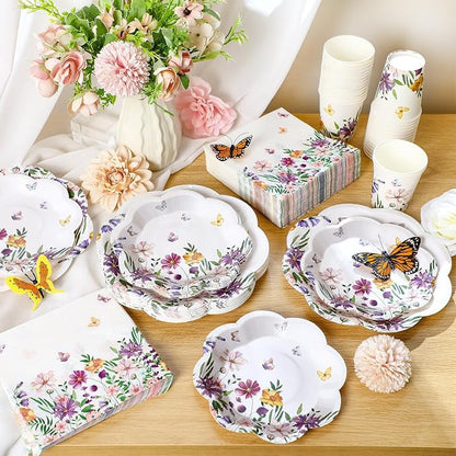 250 Pcs Wildflower Disposable Paper Plate Napkins | Disposable Paper Pink - Image 5