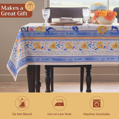 Maison d' Hermine Table Cloth Rectangle Table 100% Cotton 60 x 120 Inches Tablecloth Reusable Decorative for Dining Room Farmhouse Home Valentines Day Decorations Spring Summer - Girassol